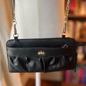 Juicy Couture Black Leather Crown Crossbody Baguette Bag | Gold Chain Strap Y2K
